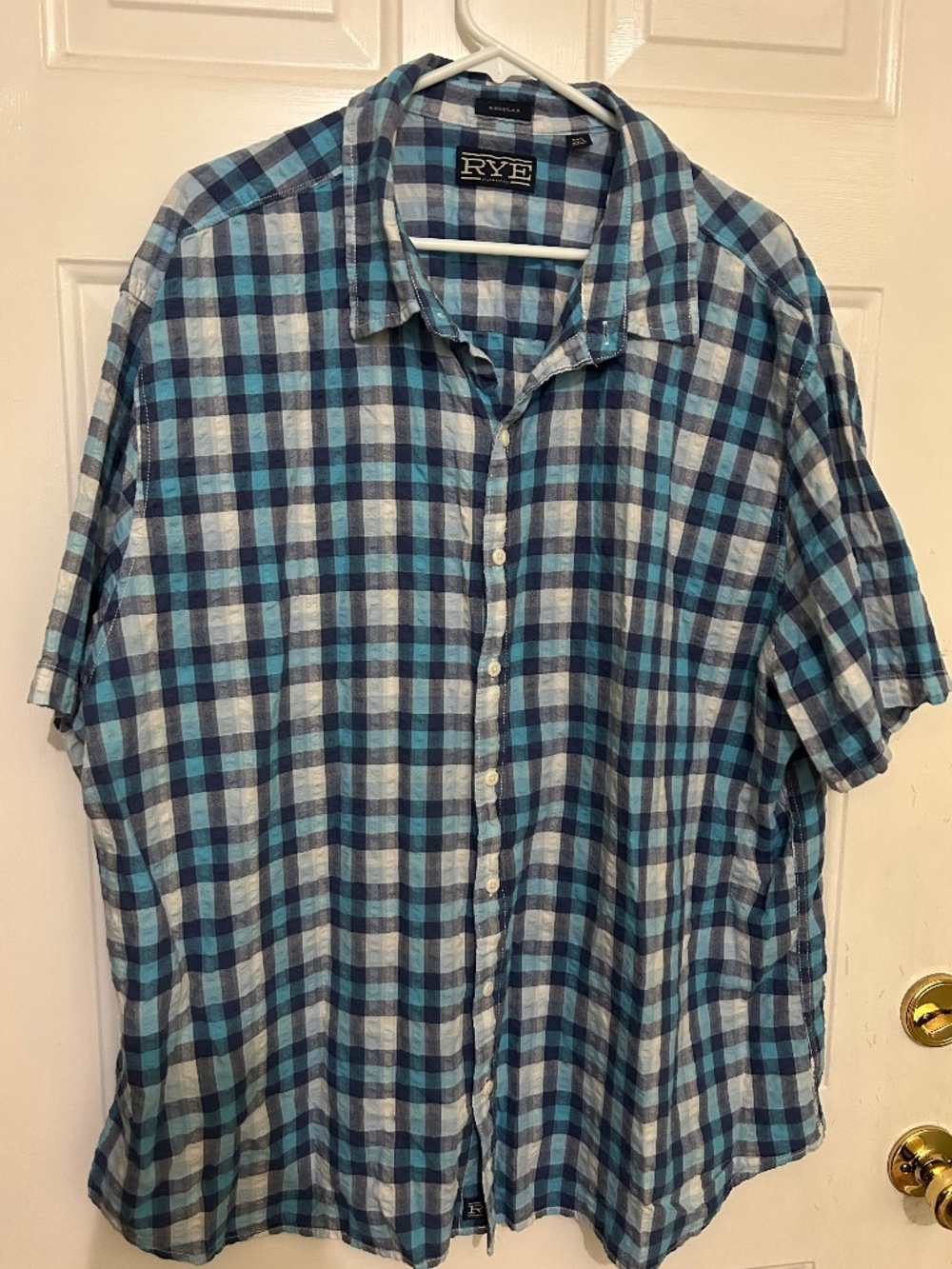 Rye by Hawker Rye, Striped Dobby Short Sleeve Shirt, 3XL, Blue Plaid